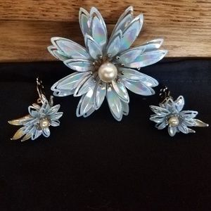 Vintage Flower Brooch and Clip Earrings